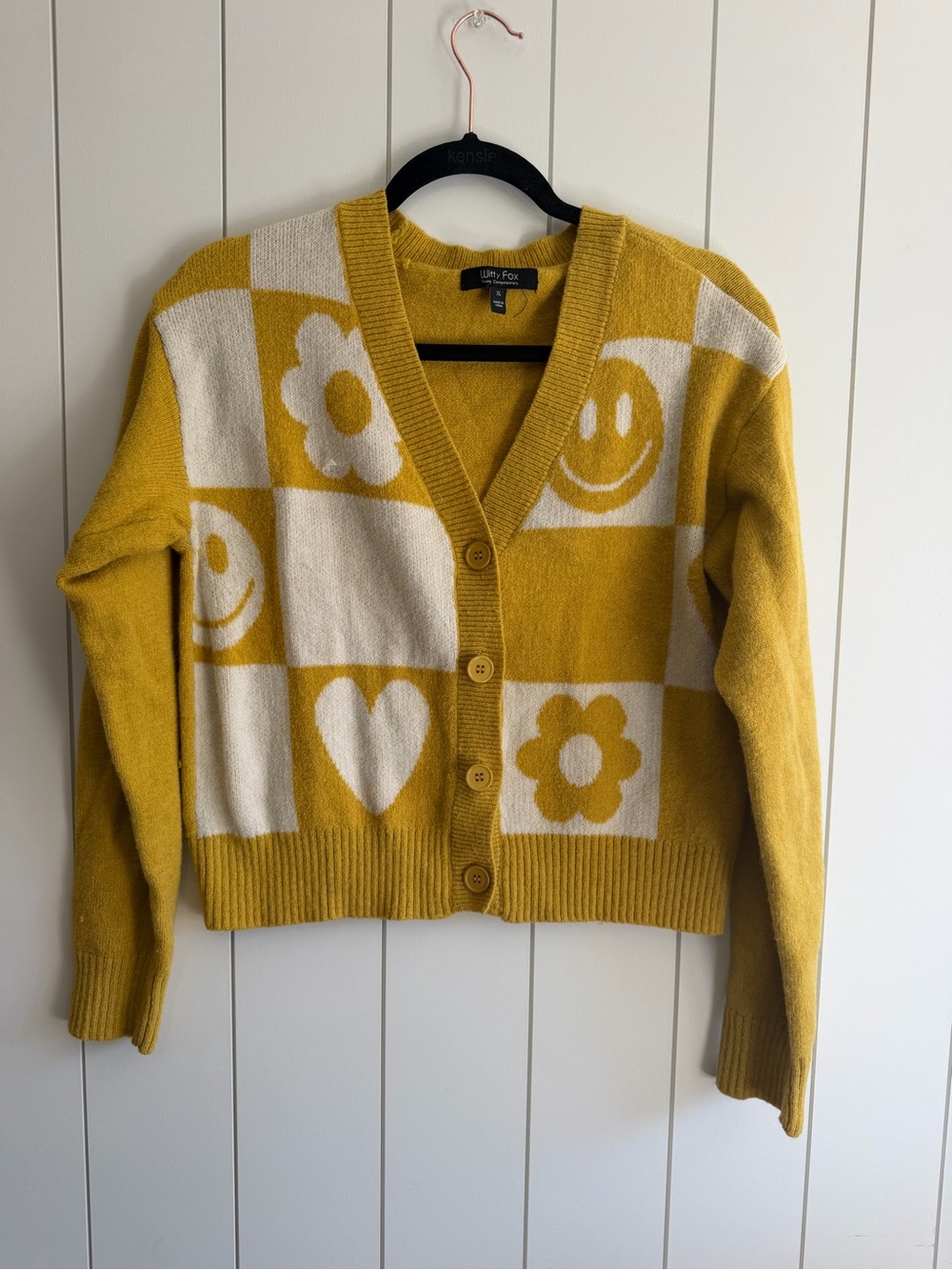Littleshift Mustard Yellow Graphic Button-Up Cardigan